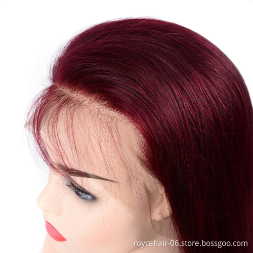 Long 99J Human Hair Wigs, Factory Price Bone Straight Long Hair Wig Supplier, Pre Plucked 13x6 Transparent Lace Front Wig